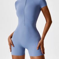 WW | Nahtloser Kurzarm Zip Jumpsuit