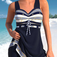 WW blauer, schmaler, leichter Patchwork-Tankini