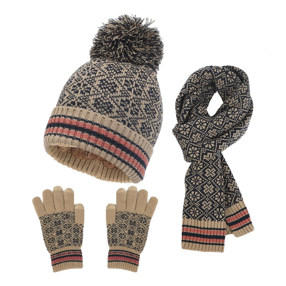 WW | Lässiges Herbst Winter 4-teiliges Warmes Strickset für Frauen