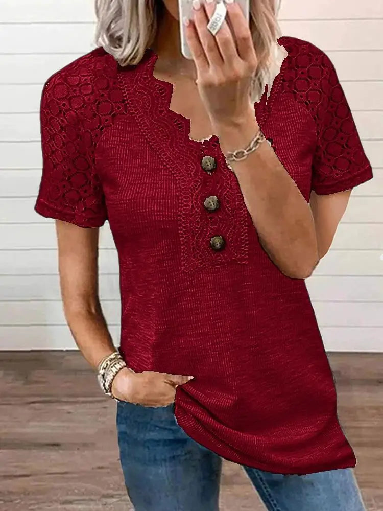 Specas™ - Woman T-Shirt mit kurzen Ärmeln und Spitze