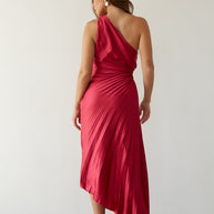 WW | One Shoulder Plissee Midi Kleid