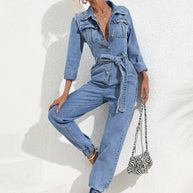 W&W Jumpsuit mit Pattentasche und Jeansgürtel