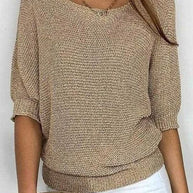 W&W - Goldfarbener einfarbiger Pullover mit Rundhalsausschnitt