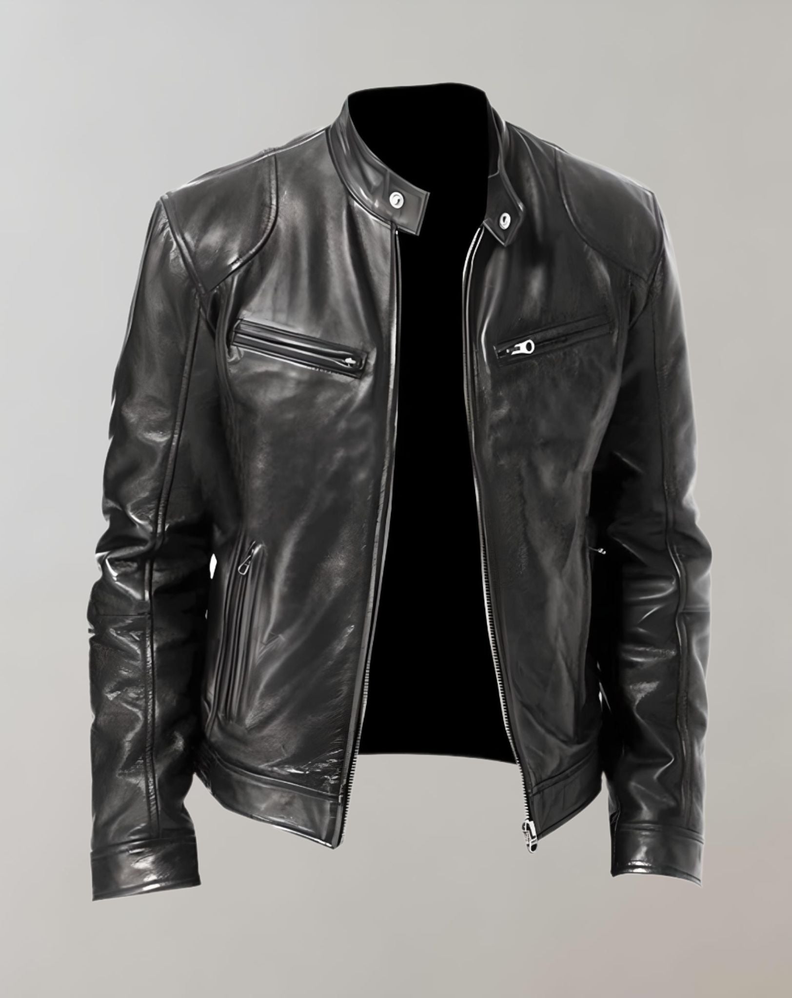 W&W - Gut sitzende glänzende Lederjacke mit Reißverschluss für Herren Jacke