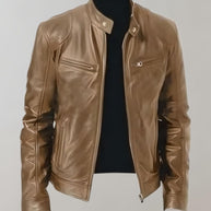 W&W - Gut sitzende glänzende Lederjacke mit Reißverschluss für Herren Jacke