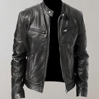 W&W - Gut sitzende glänzende Lederjacke mit Reißverschluss für Herren Jacke
