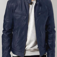 W&W - Gut sitzende glänzende Lederjacke mit Reißverschluss für Herren Jacke