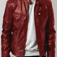 W&W - Gut sitzende glänzende Lederjacke mit Reißverschluss für Herren Jacke
