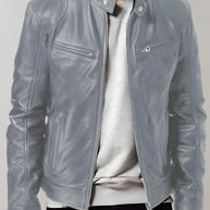 W&W - Gut sitzende glänzende Lederjacke mit Reißverschluss für Herren Jacke