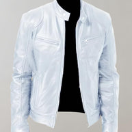 W&W - Gut sitzende glänzende Lederjacke mit Reißverschluss für Herren Jacke