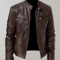 W&W - Gut sitzende glänzende Lederjacke mit Reißverschluss für Herren Jacke