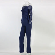 Dunkelblauer schulterfreier Overall mit Spitze, elegantes Design