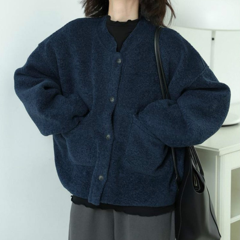 WOLF Lässig Lang Ärmel Taschen Blau Jacke