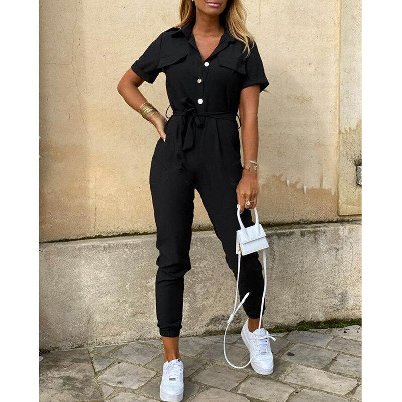 W&W - Jumpsuit, mit Gürtel, Knöpfen