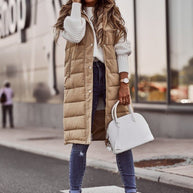 Beige knielange steppweste