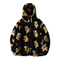 W&W Harajuku Bär Teddy Druck Plüsch Jacke flauschige Kapuze Oberbekleidung