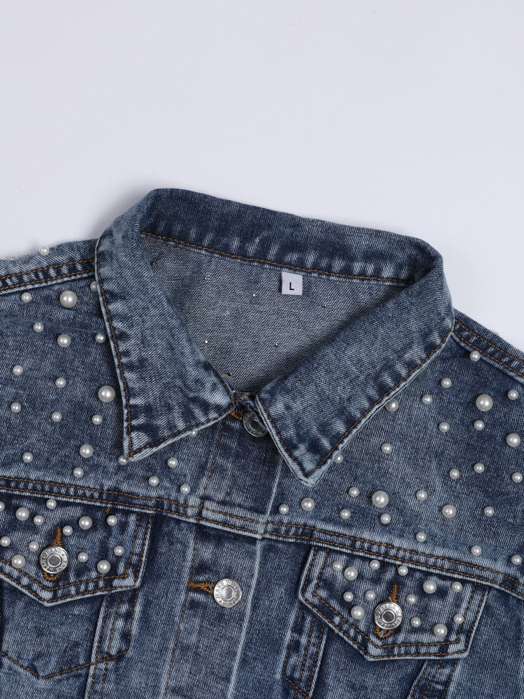 WOLFF Exklusive Lina Jeansjacke | Denim-Liebling mit stilvoller Perlenverzierung