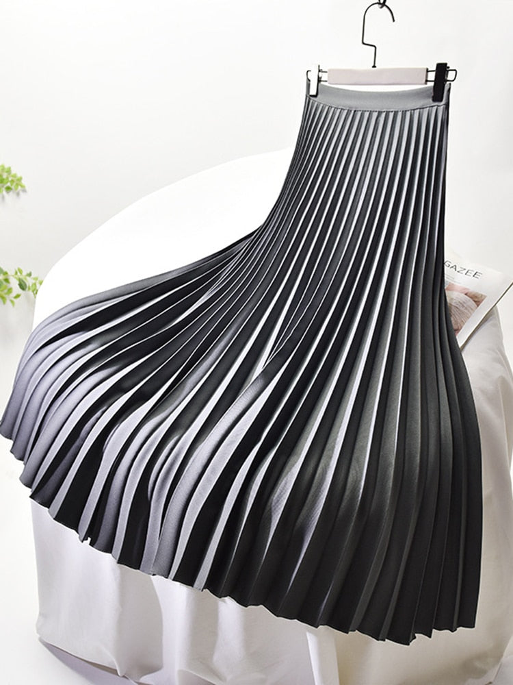 W&W Markendesigner Damen Eleganter Schicker Solider Plisseerock Hohe Taille Luxusmode