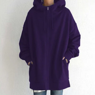 Dunkellila Winter-Kapuzenpullover mit Reißverschluss