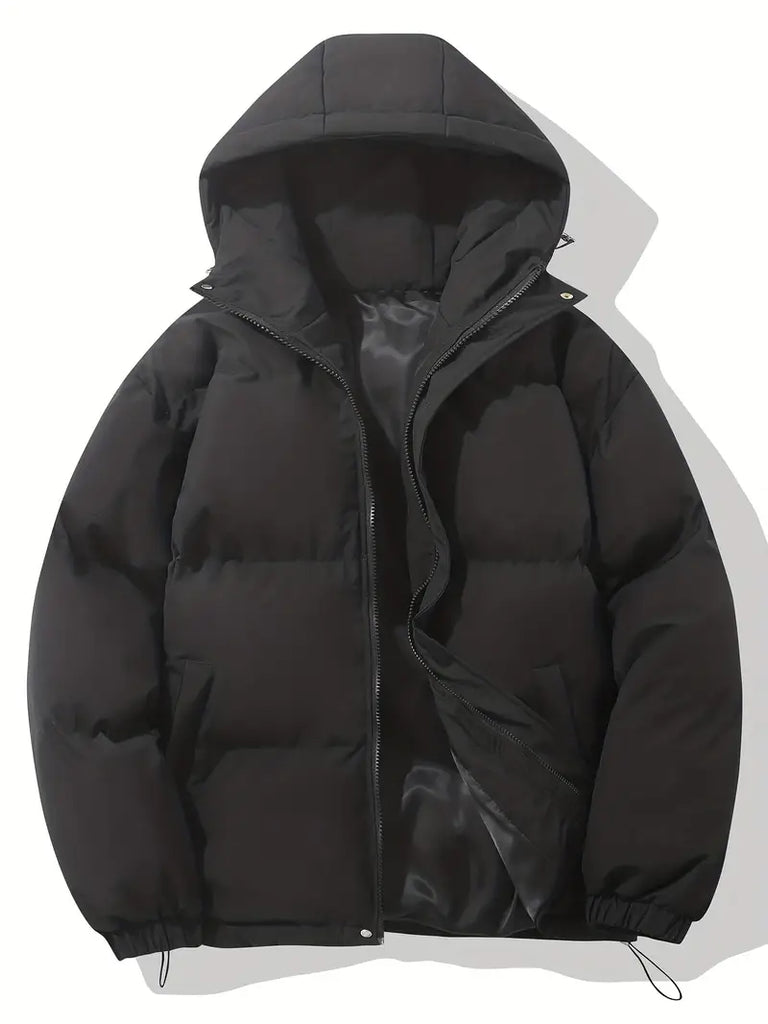 Schwarz Klassisches Design Warme Kapuzenjacke
