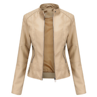 Aprikose lederjacke mit mao-kragen