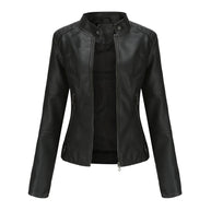 Schwarz lederjacke mit mao-kragen
