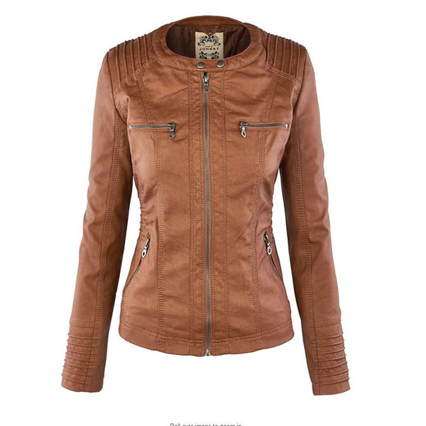 Frontansicht einer khaki lederjacke mit kapuze