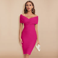 BEAUKEY 2020 Summer Women Sexy Off Shoulder V Neck HL Bandage Dress Green Bodycon Sheath Elegant Knee Length Party Club Vestido - Wolf Fashion