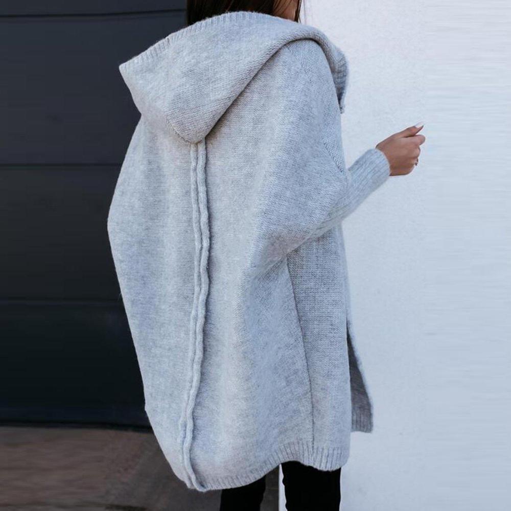 VELOVA - Oversize Boxy-Langarm-Strickjacke mit Kapuze - FashionWOLF