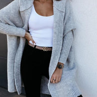 VELOVA - Oversize Boxy-Langarm-Strickjacke mit Kapuze - FashionWOLF