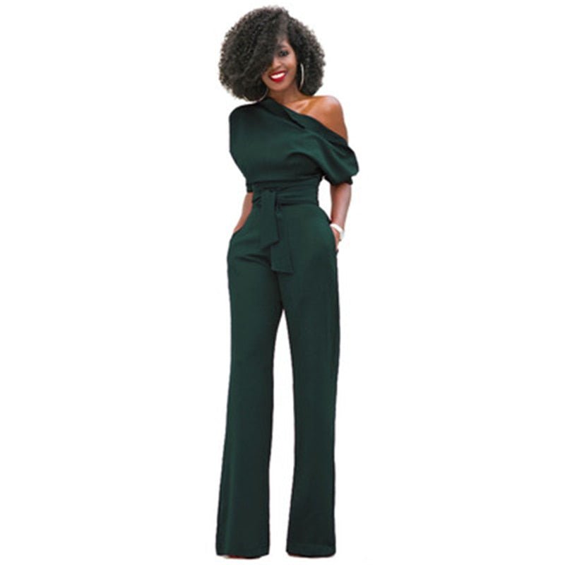 WOLF Solider Bodycon Jumpsuit Frauen Elegante Beiläufige Streetwear Plus Größe Hohe Taille Weites-Bein-Hosen Overalls - Wolf Fashion