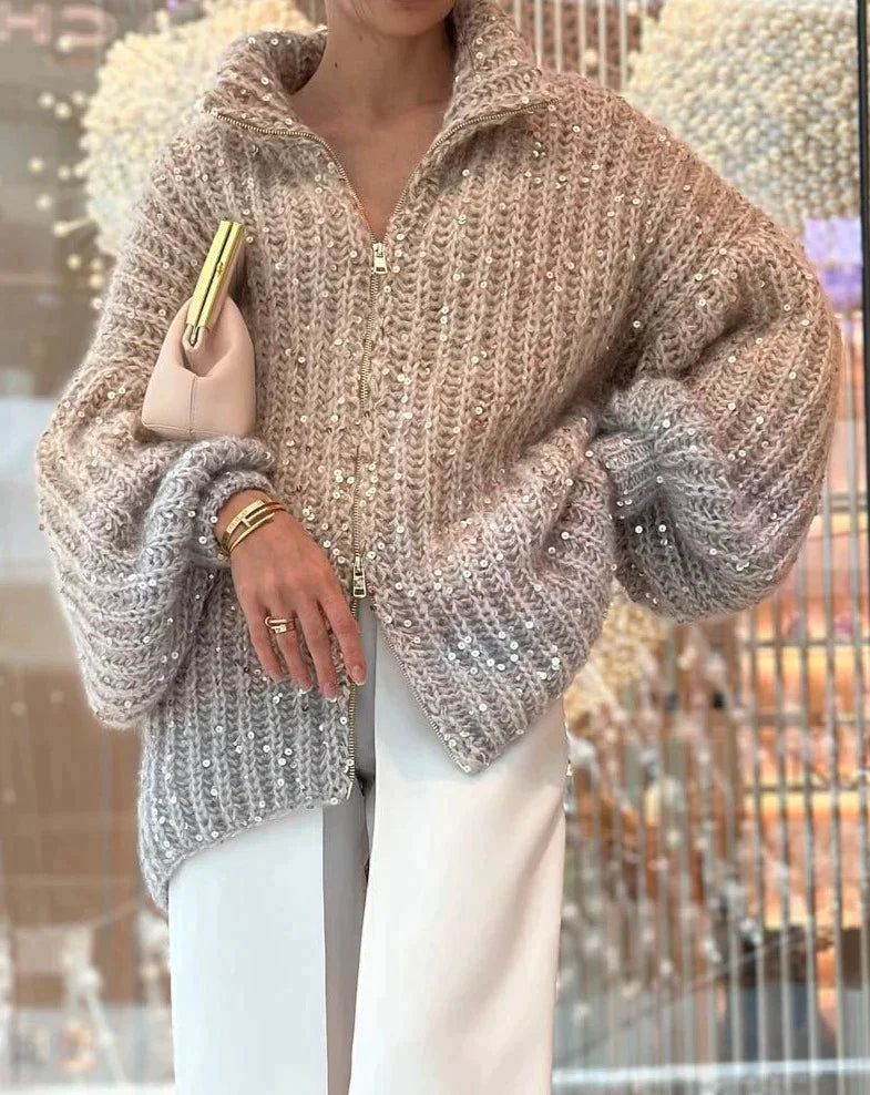 W&W Gestrickte Pulloverjacke mit Pailletten