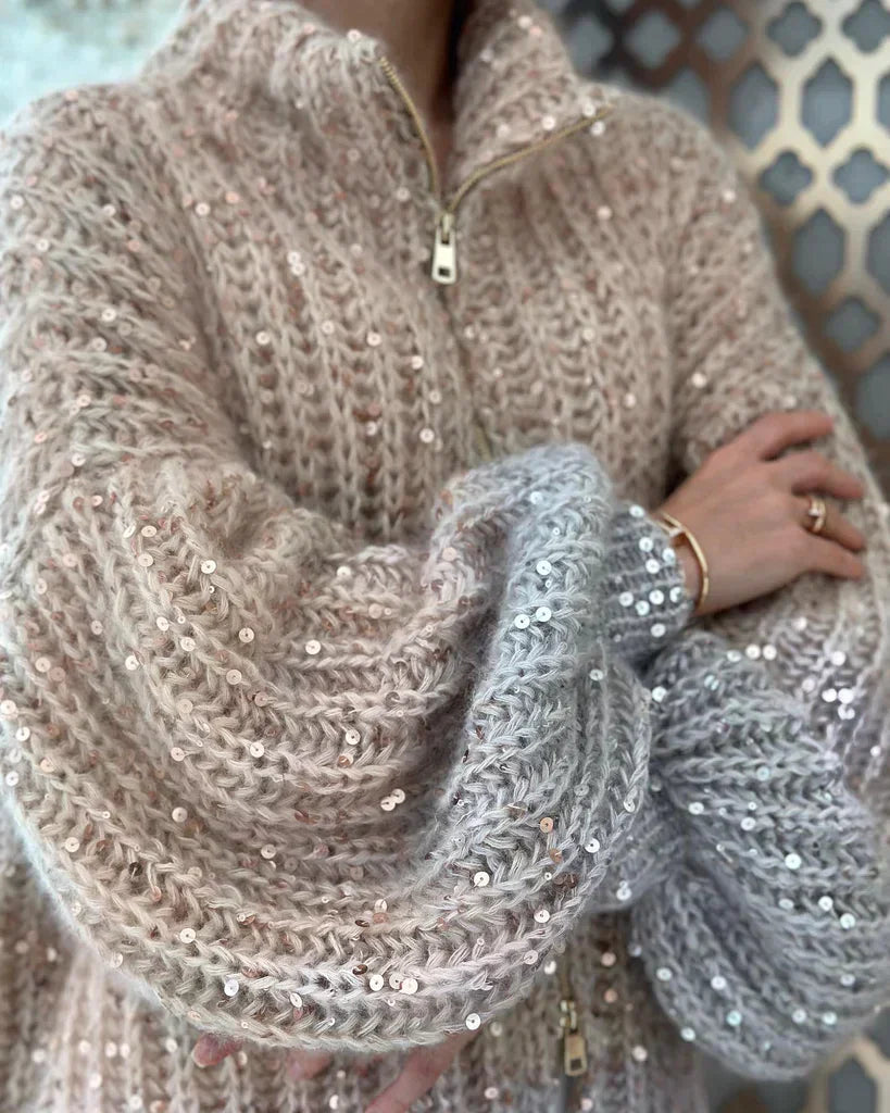 W&W Gestrickte Pulloverjacke mit Pailletten