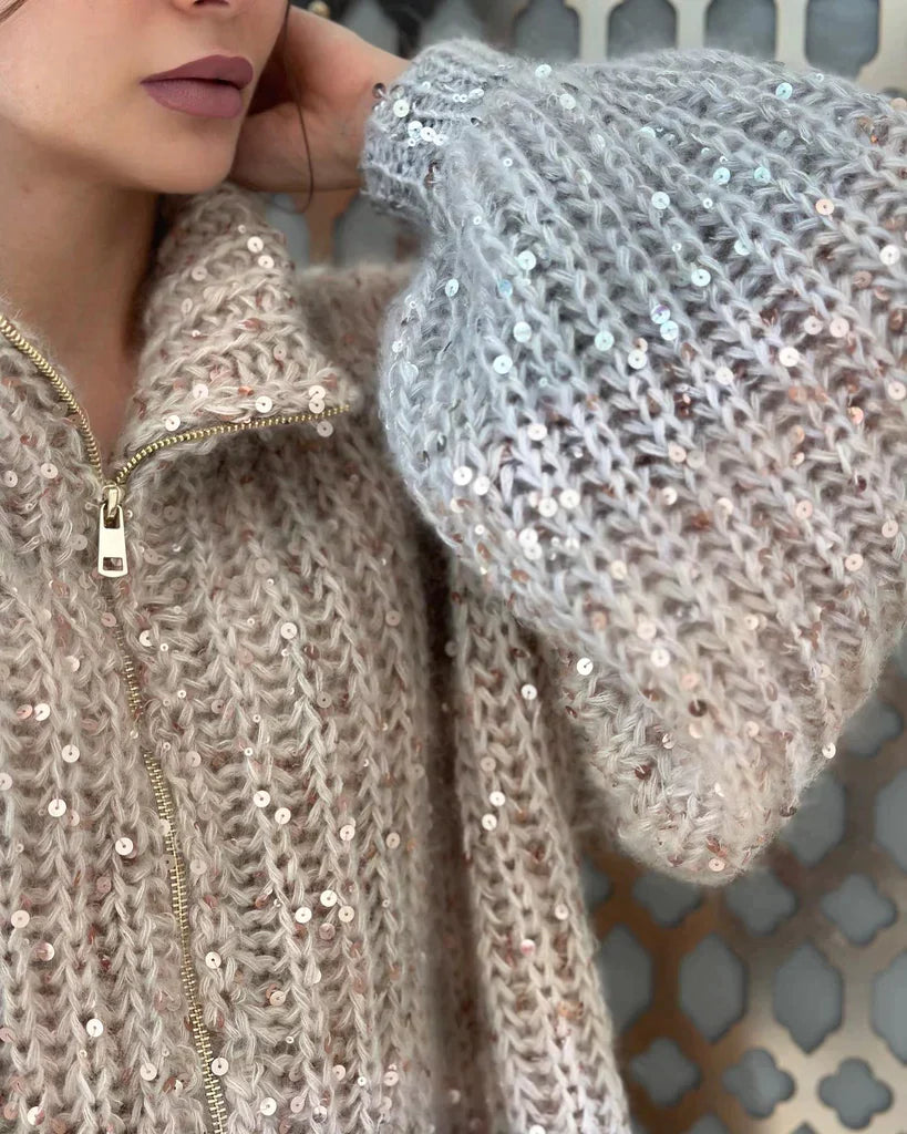 W&W Gestrickte Pulloverjacke mit Pailletten