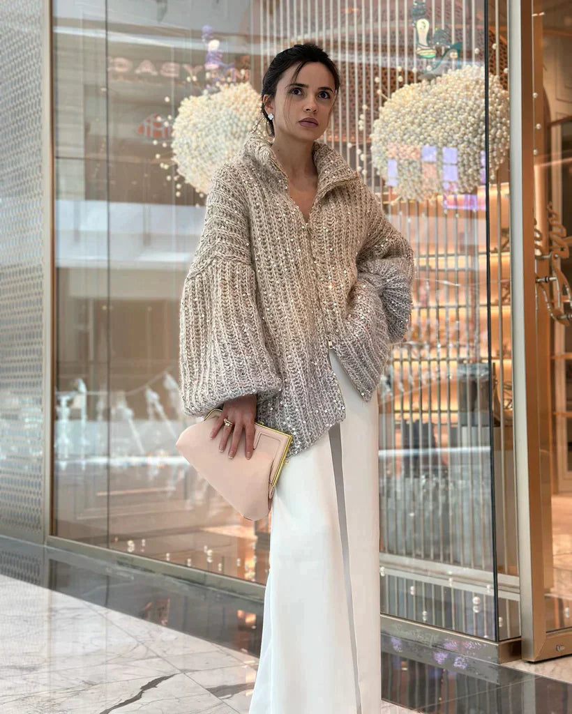 W&W Gestrickte Pulloverjacke mit Pailletten