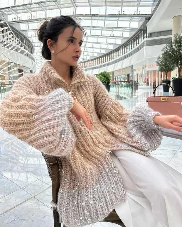 W&W Gestrickte Pulloverjacke mit Pailletten