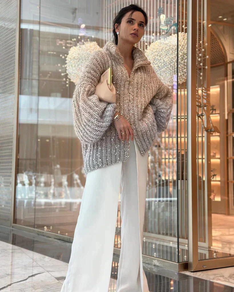 W&W Gestrickte Pulloverjacke mit Pailletten