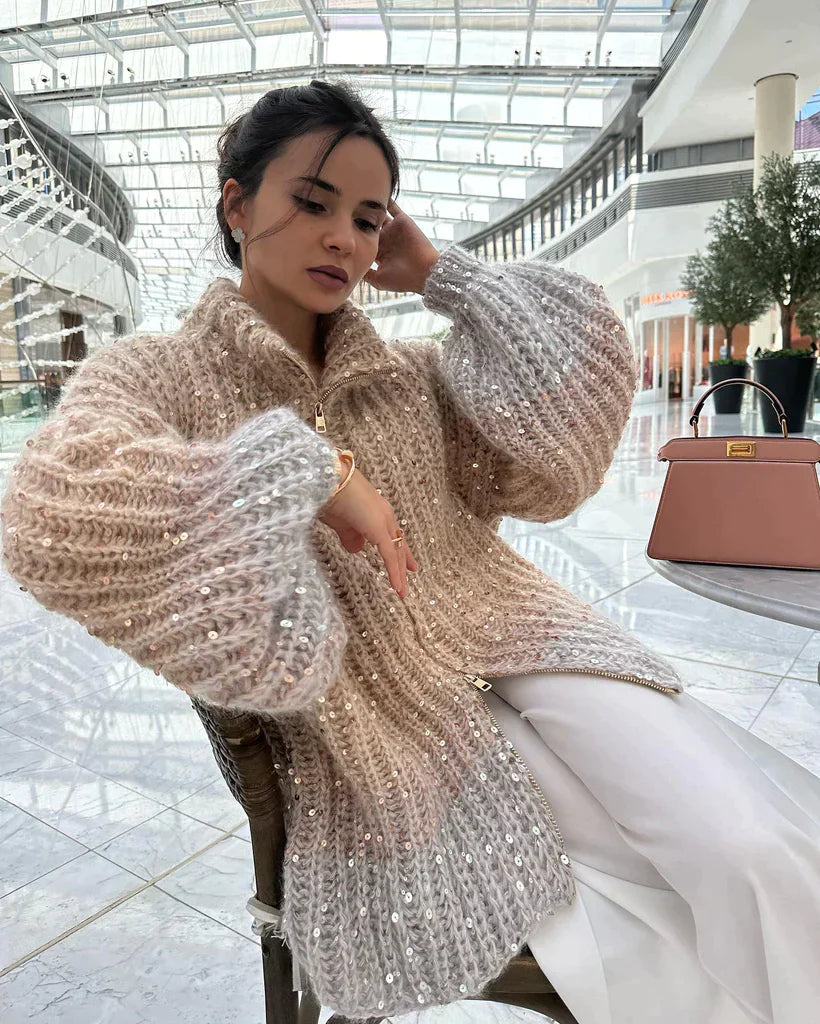 W&W Gestrickte Pulloverjacke mit Pailletten