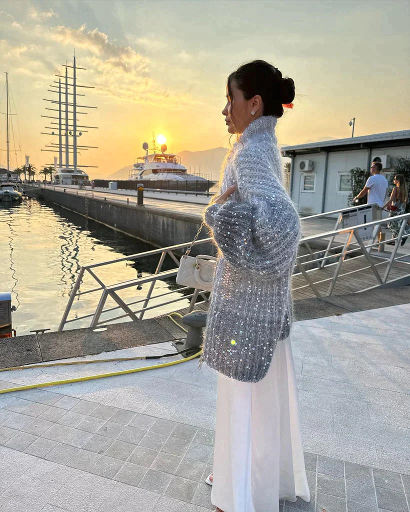 W&W Gestrickte Pulloverjacke mit Pailletten