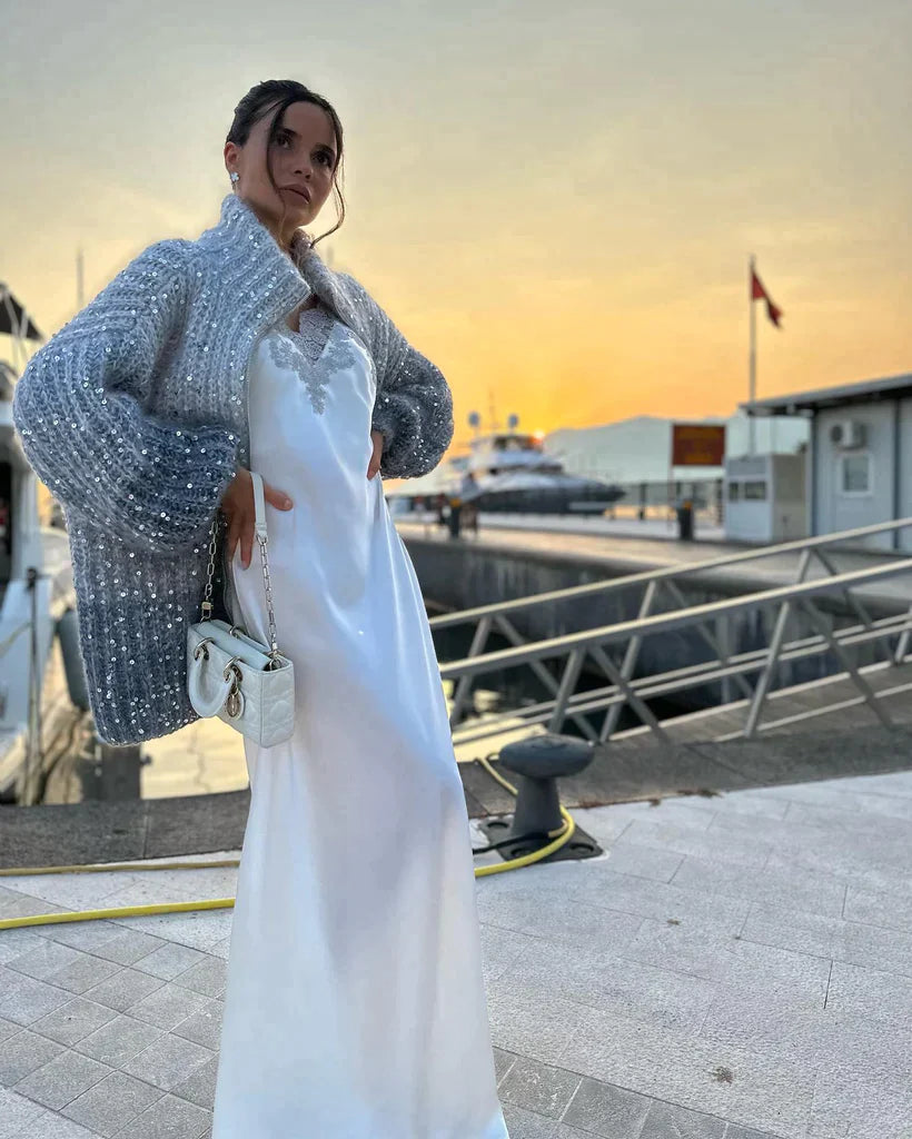 W&W Gestrickte Pulloverjacke mit Pailletten